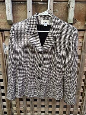 Jones New York Black and White Houndstooth Blazer